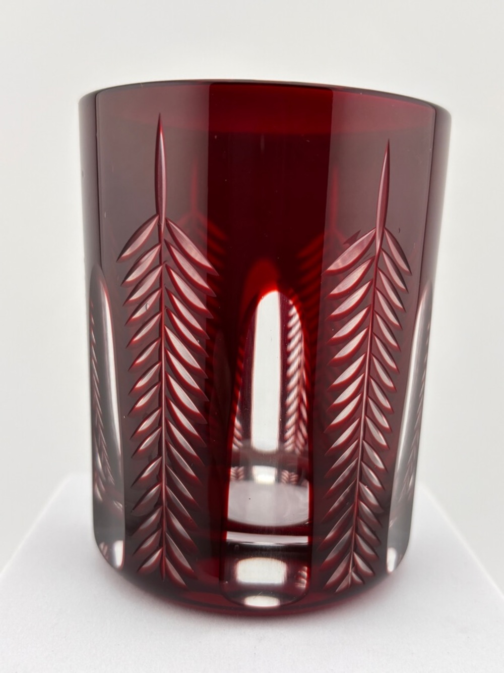 Vintage Ruby Red Cut To Clear Glass Tumbler Whiskey Highball